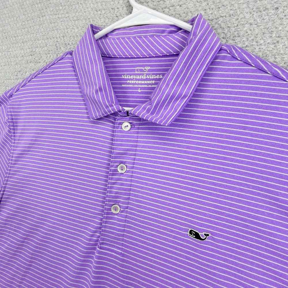 Vineyard Vines Performance Polo Mens Large Purple Striped Golf Stretch Whale
